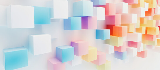 Obraz premium 3d illustration with colored and white sqeared on white background