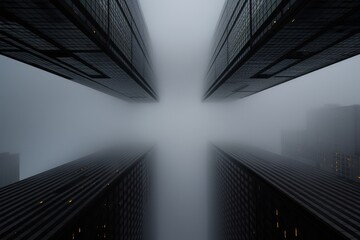 Skyscrapers in Foggy Weather: Symmetry and Cool Tones