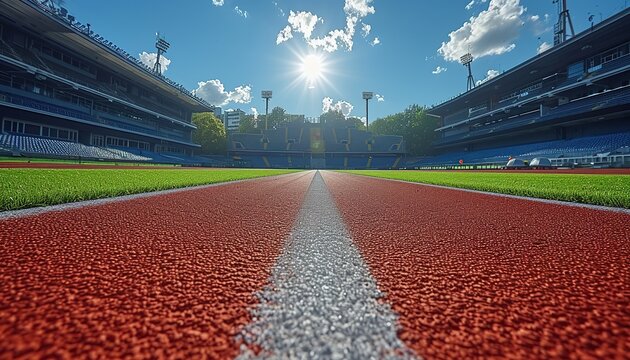 Photo of the stadium in beautiful sunlight, running track