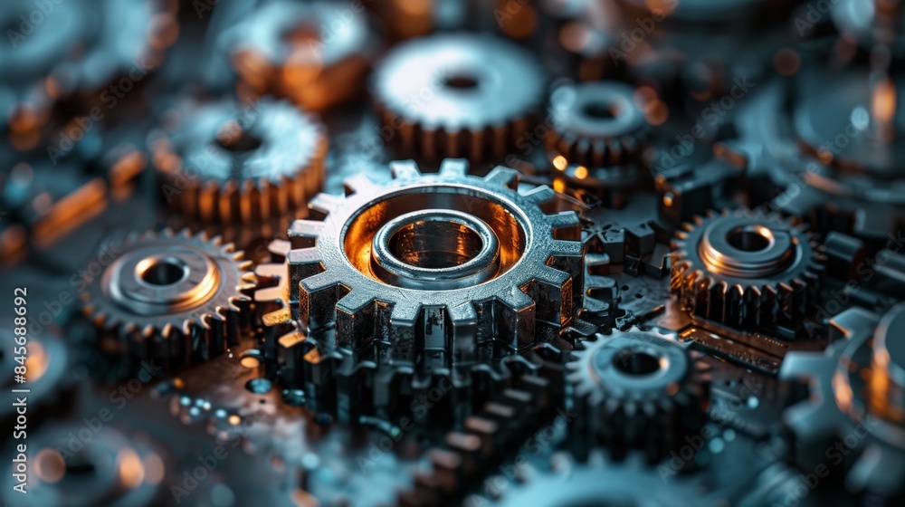 Poster network cog abstract symbol in center, stock photo design neural networks, reliability, machine lear