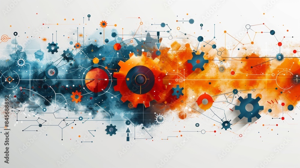 Aufkleber network cog abstract symbol in center, stock photo design neural networks, reliability, machine lear
