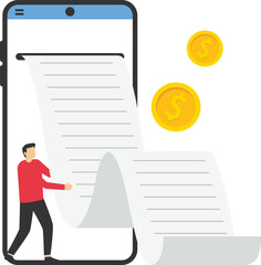 Financial management illustration. Characters paying credit, mortgage, taxes. Personal finances, loans and debt concept. Vector illustration.

