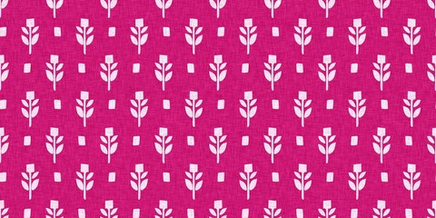 Modern floral summer abstract shape magenta pink color seamless border pattern cloth fabric linen effect. Vibrant fresh childish design for drawn botanical flower textile ribbon trim or washi tape