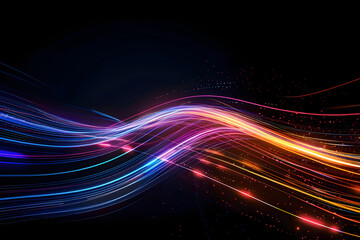 Colorful light trails with motion effect. Illustration of high speed light effect on black background. generative AI.