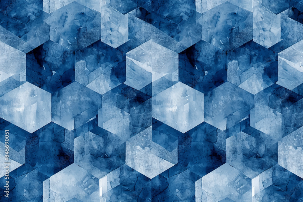 Poster illustration of indigo and blue colored geometric shapes pattern representing abstract background