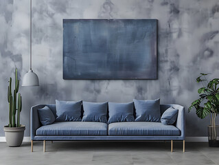 Living room with blank wall frame mockup