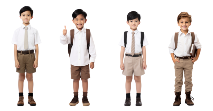 PNG child in school uniform cut out element set