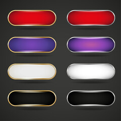Set of glossy buttons. Red, white, purple, black silver and gold frame badges