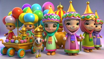 Obraz premium Vibrant Eid al-Adha Procession Featuring Festive Displays of Unity and Tradition