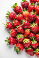 Strawberry isolated on white background. With  empty copy space. View from above.