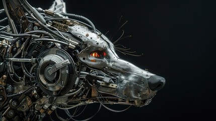 Wolf head predator animal robot cybernetic warrior cyborg. AI generated image