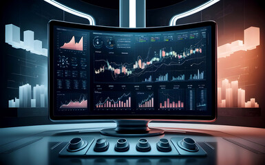 Obraz premium Business graph on monitor, technology, screen graph, indoor, high quality, full hd, 4k, 8k, photo, image, picture, background, download