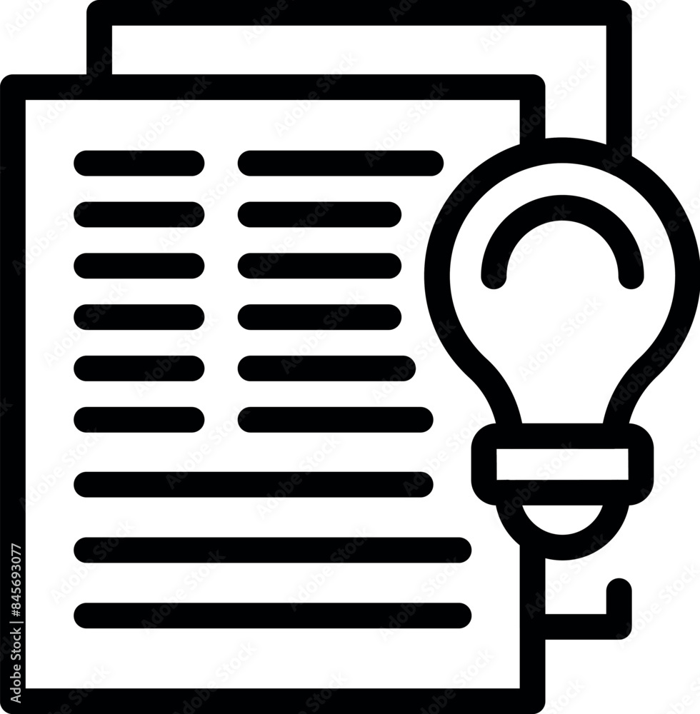 Poster light bulb is shining next to a document, symbolizing the process of brainstorming and developing in