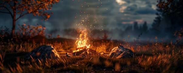 Ghost stories around a campfire, spooky tales and chilling atmosphere, 4K hyperrealistic photo.
