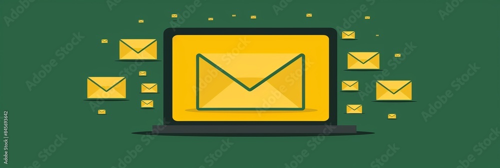 Poster geometric envelope icons on laptop screen display minimalist email list for efficient organization