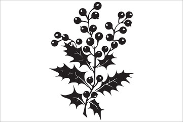 Flat holly berry vector silhouette illustration. Christmas holly leaves.