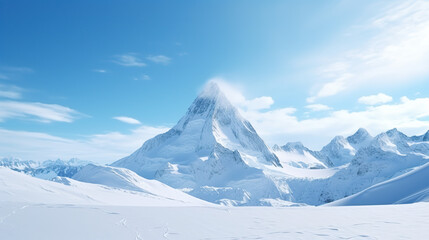 Azure sky and a snow-capped mountain isolated against a background