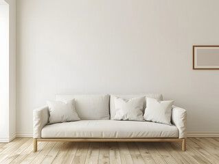 Living room with blank wall frame mockup