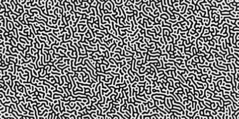 Abstract truing organic wallpaper Turing reaction diffusion monochrome seamless pattern with chaotic motion. Generative algorithm psychedelic background. Reaction-diffusion or truing pattern formation
