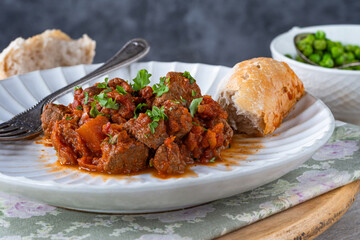 Braised beef stew in red wine and tomato sauce