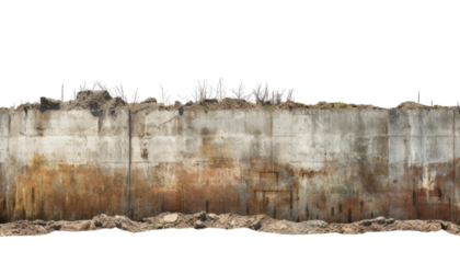 old wall concrete isolated on transparent background cutout