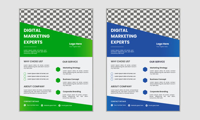 creative corporate colourful business flyer template design set with blue and green  colour, abstract business flyer, vector template design
