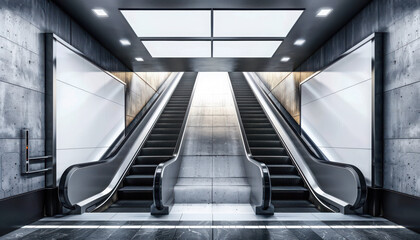 Mock up Poster media template Ads display in Subway station escalator