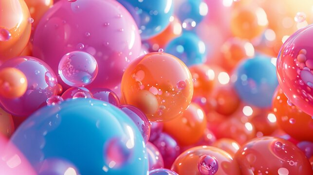Colorful bubbles floating close-up