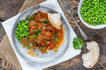 Braised beef stew in red wine and tomato sauce