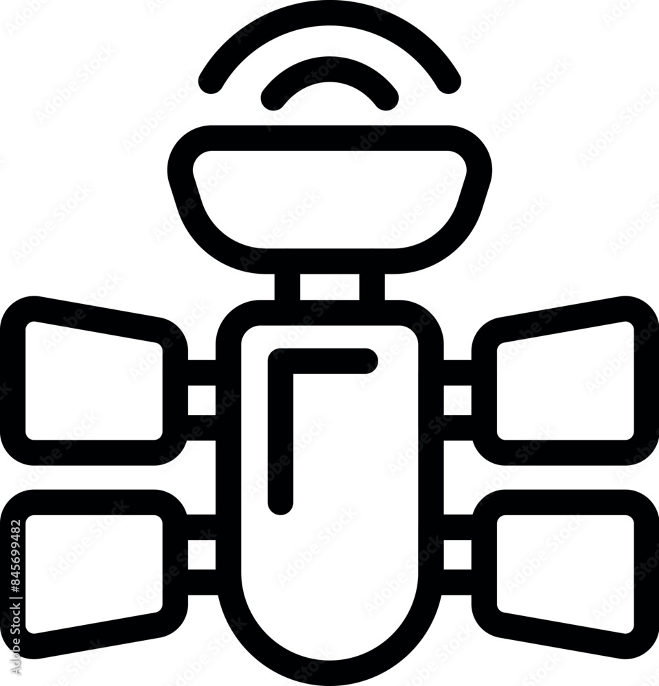 Aufkleber simple bold outline icon representing a space satellite orbiting the earth and transmitting data