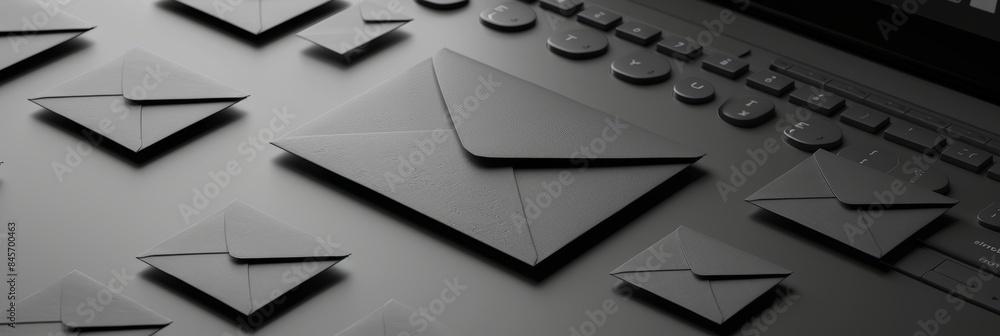 Aufkleber elegant envelope on laptop keyboard with trail of smaller envelopes creating a stylish composition