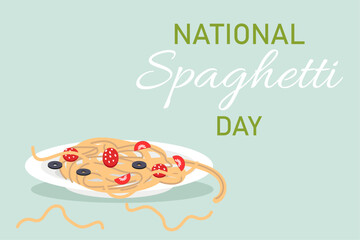 National Spaghetti Day. Banner template with a plate of pasta with sauce.