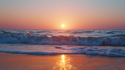 Fototapeta premium Sunset ocean waves bright orange sky