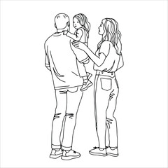 Vector art line sketch family, father, mother and child.	
