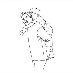 Art line sketch father and child vector. Father's Day Illustration	
