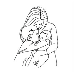 Art line sketch of mother and baby vector. Mother's Day Illustration