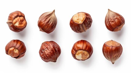Close-up of Hazelnuts Isolated on White Background, Generative AI