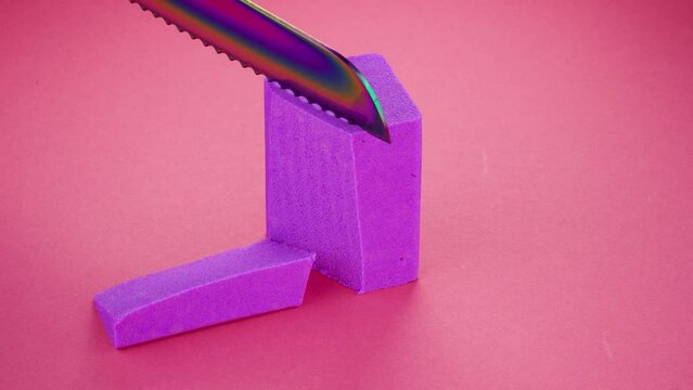 Very Satisfying and Relaxing Kinetic Sand ASMR video. Cutting anti stress macro close up colorful Kinetic Sand with a Knife. ASMR sounds.