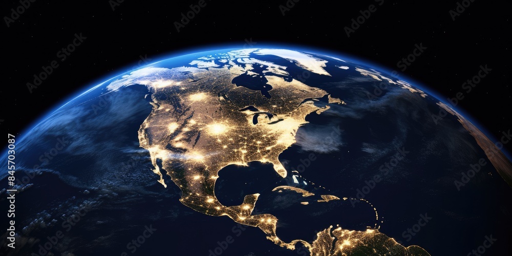Poster 3d image of a textured earth with golden light patterns. an image of digital art of globe with glowi