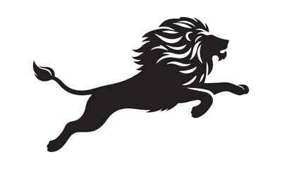A Lion run Vector silhouette illustration of with a minimalist logo design