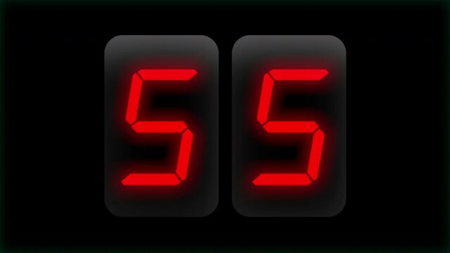 Cuenta regresiva de dos d&iacute;gitos, 1 minuto n&uacute;meros rojos digital, reloj.
