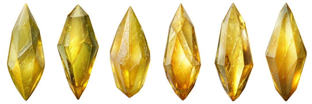 Yellow crystal isolated on transparent background PNG file