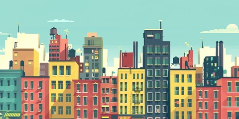 city life flat design front view metropolitan theme animation Complementary Color Scheme
