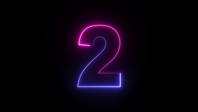 Animated neon number 2. Two-color looping trendy glowing neon numeric number two. Educational mathematics concept with neon letter