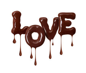 The word Love made of chocolate with dripping drops