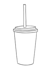 Vector illustration of line art disposable paper coffee cup