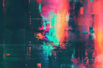 Obraz premium Vibrant Abstract Digital Art with Neon Colors and Geometric Patterns, Perfect for Modern Design Projects, Backgrounds, and Creative Visuals