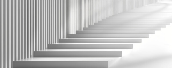 Obraz premium White background wall with vertical lines, 3D rendering, modern minimal entrance hall for product presentation