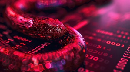 Red glowing snake slithering over a circuit board. AIG535