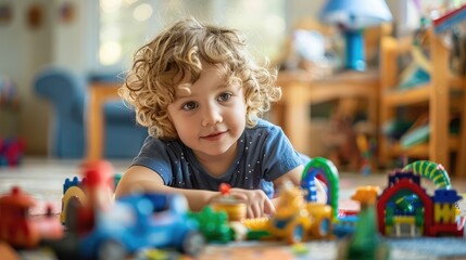 little child playing with toys